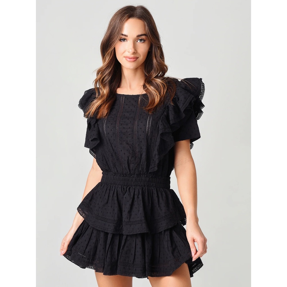 LoveShackFancy Black Ruffle Mini Dress